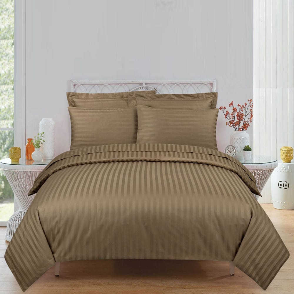 Kl_ Satin Stripe 10Pc King Comforter Set _ Brown